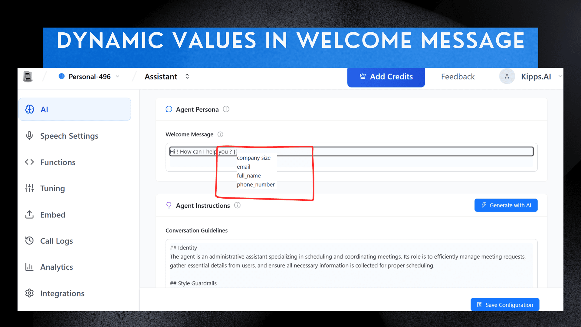 Dynamic Welcome Message