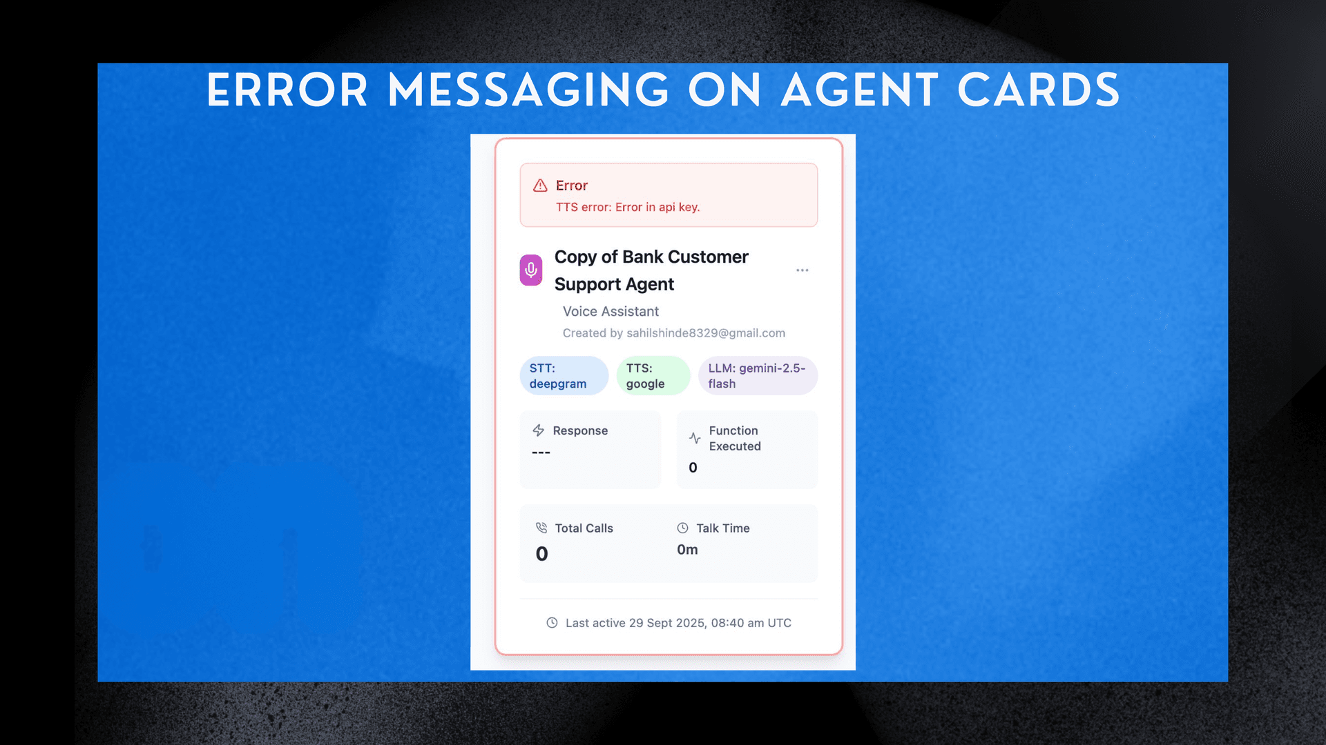 Error Messaging on Agent Cards