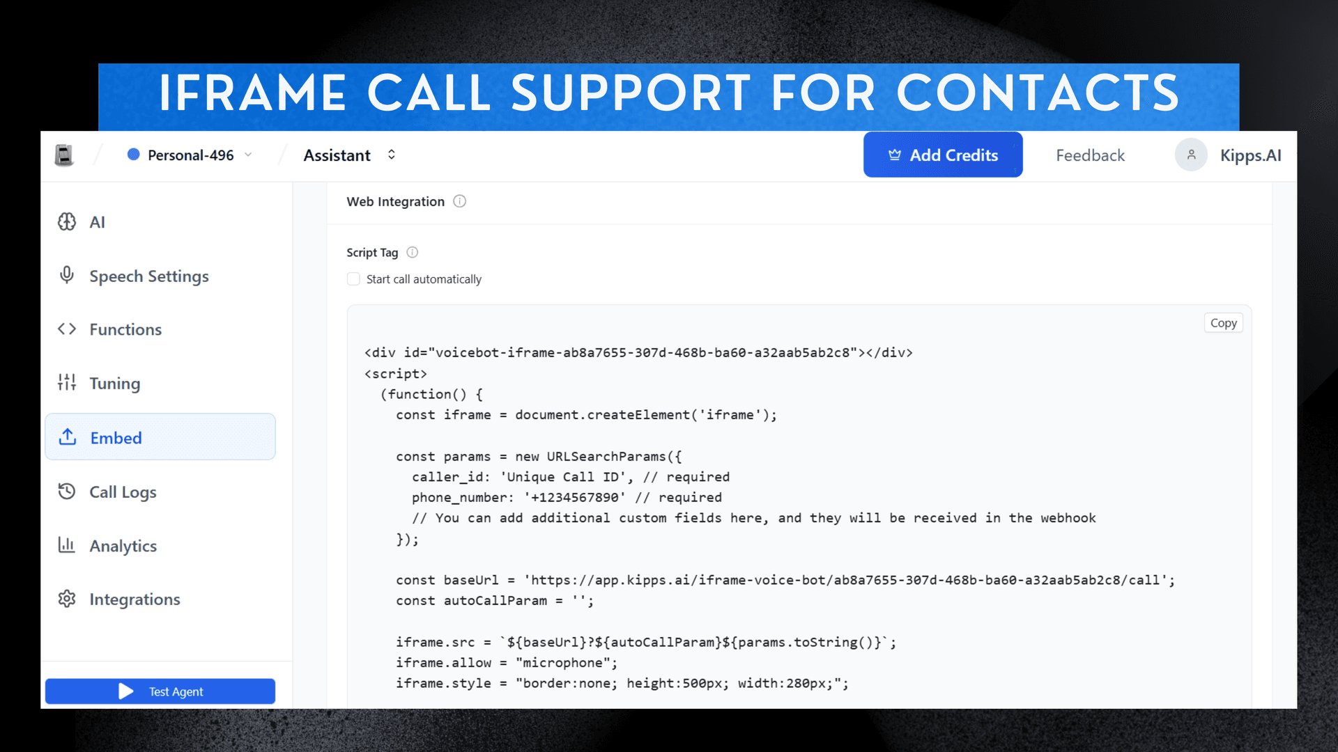 Iframe Call Support for Contacts