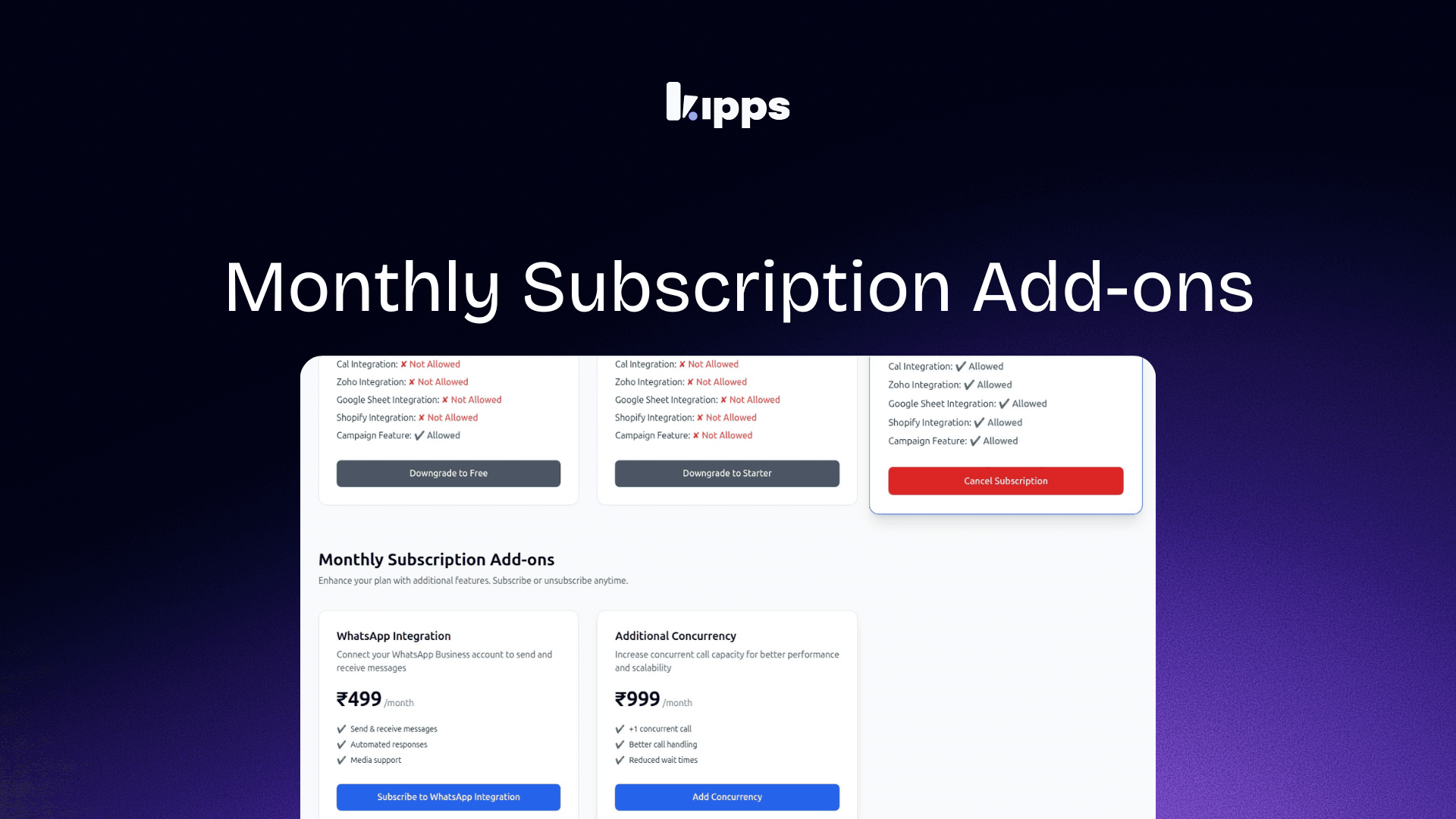 Monthly Subscription Add-ons Management