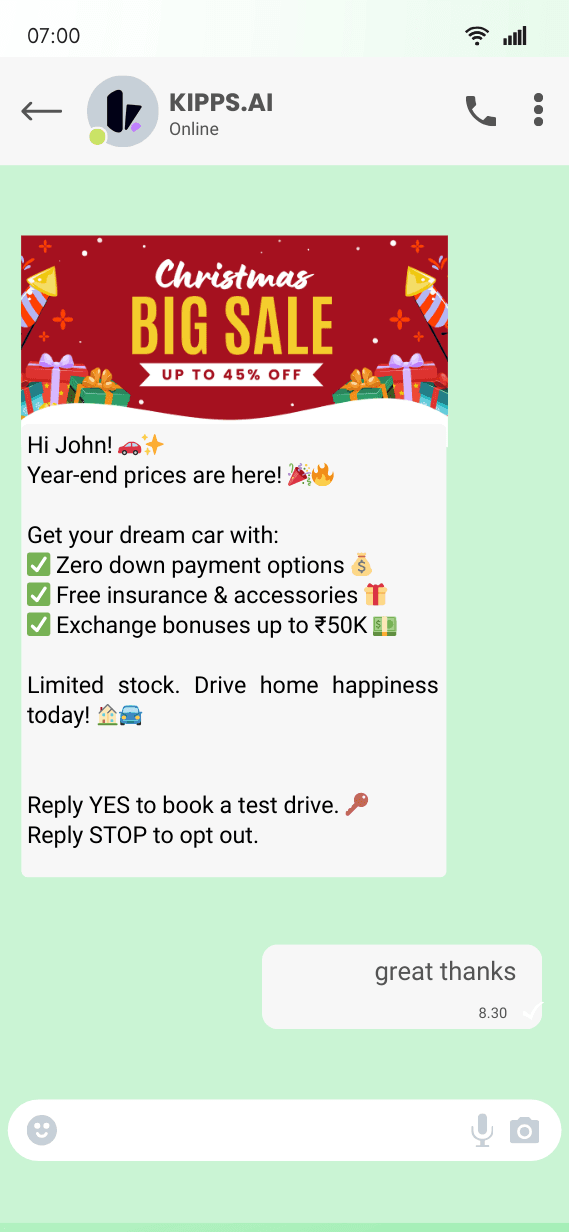 Christmas WhatsApp Template Example