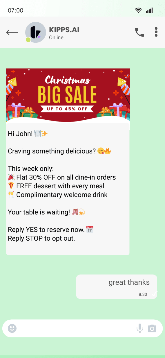 Christmas WhatsApp Template Example