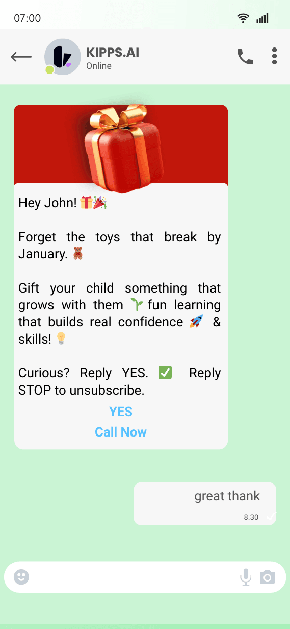 Christmas WhatsApp Template Example