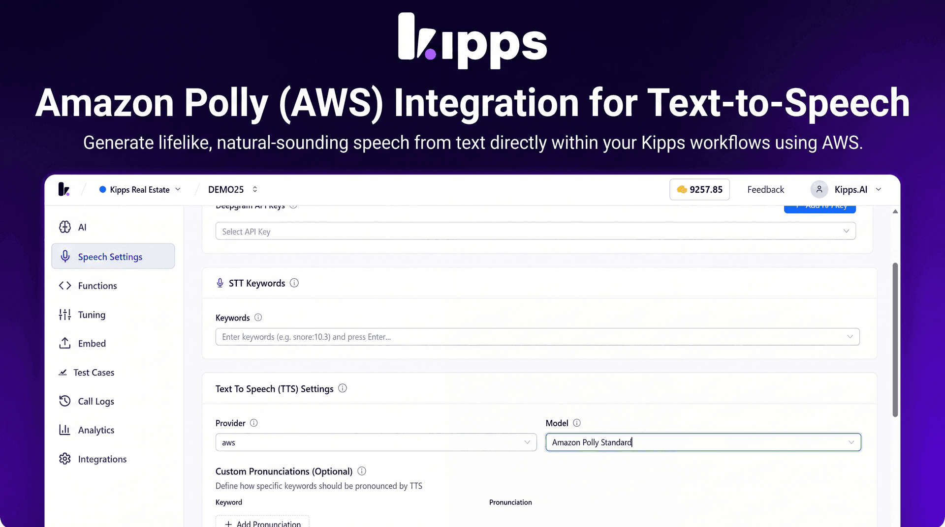 Amazon Polly (AWS) Integration for Text-to-Speech