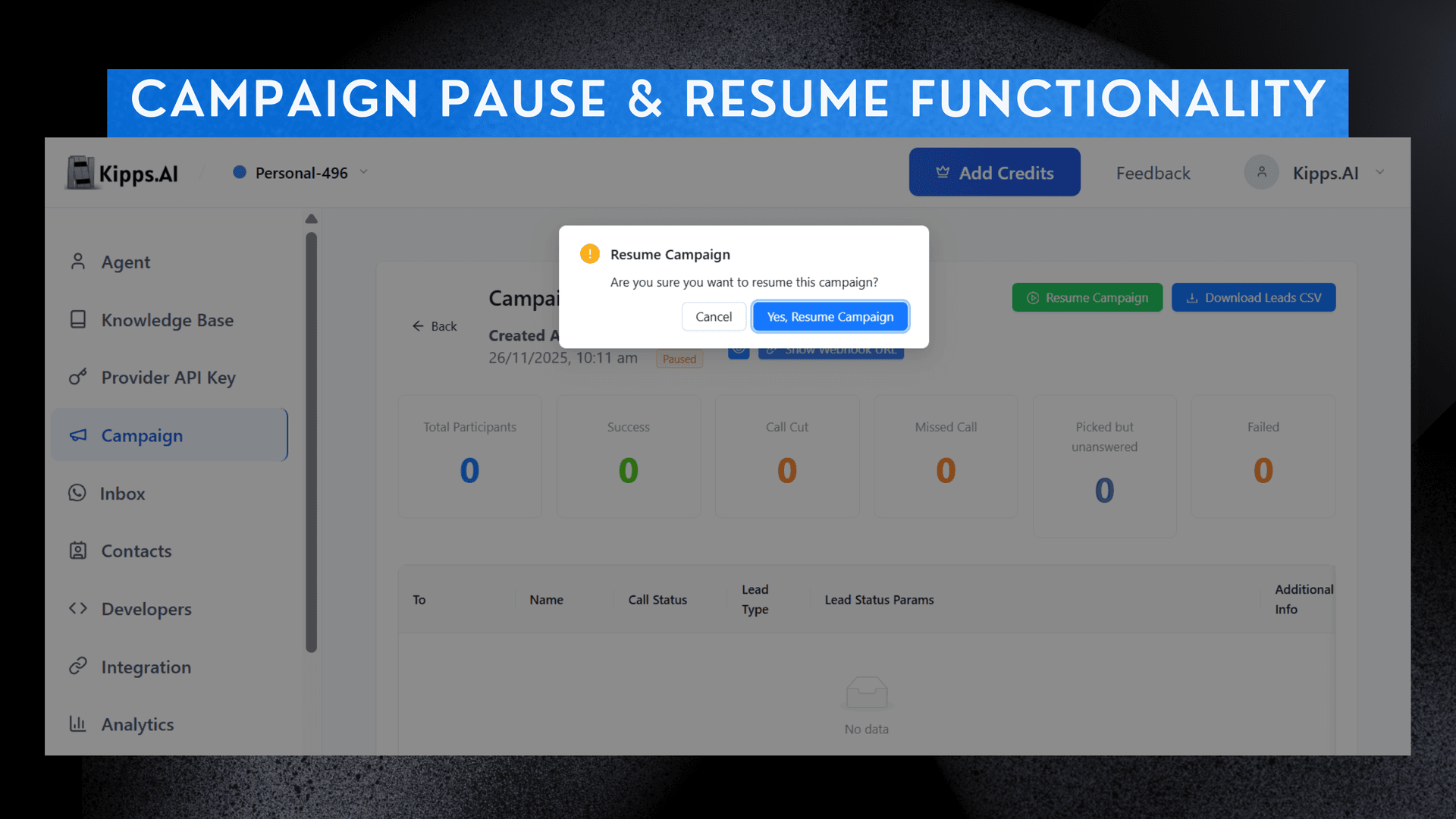 Campaign Pause & Resume Functionality