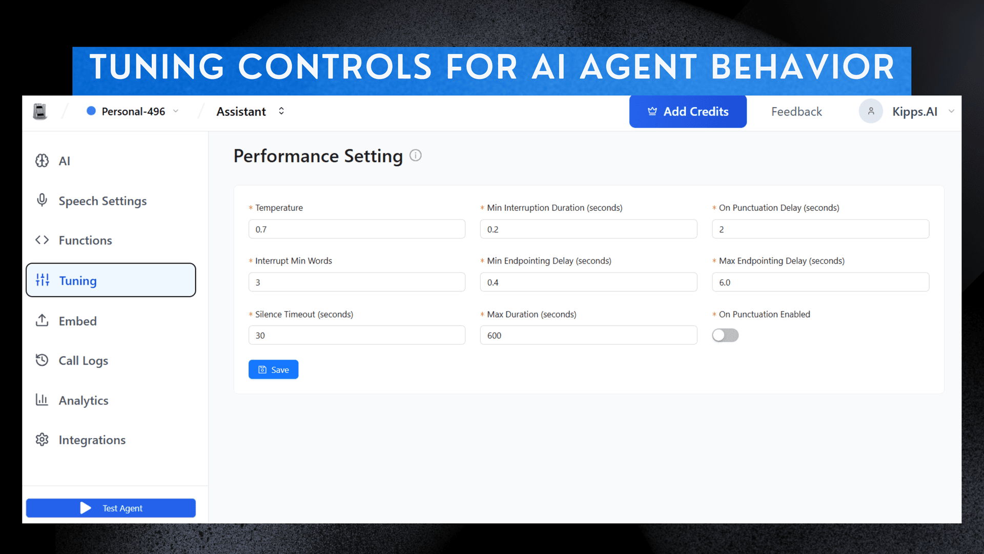 Advanced Tuning Controls for AI Agent Behavior Interruption & Timing Settings