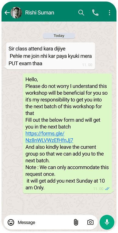 WhatsApp AI Agent conversation demo showing automated responses