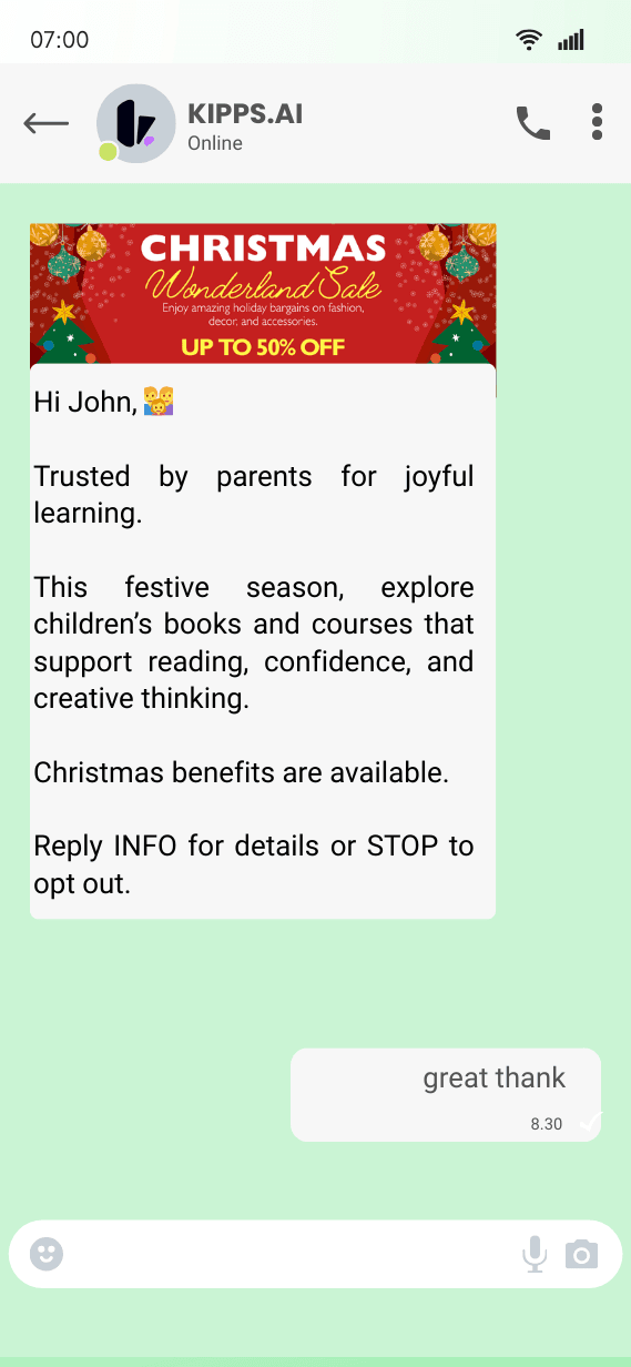Christmas WhatsApp Template Example
