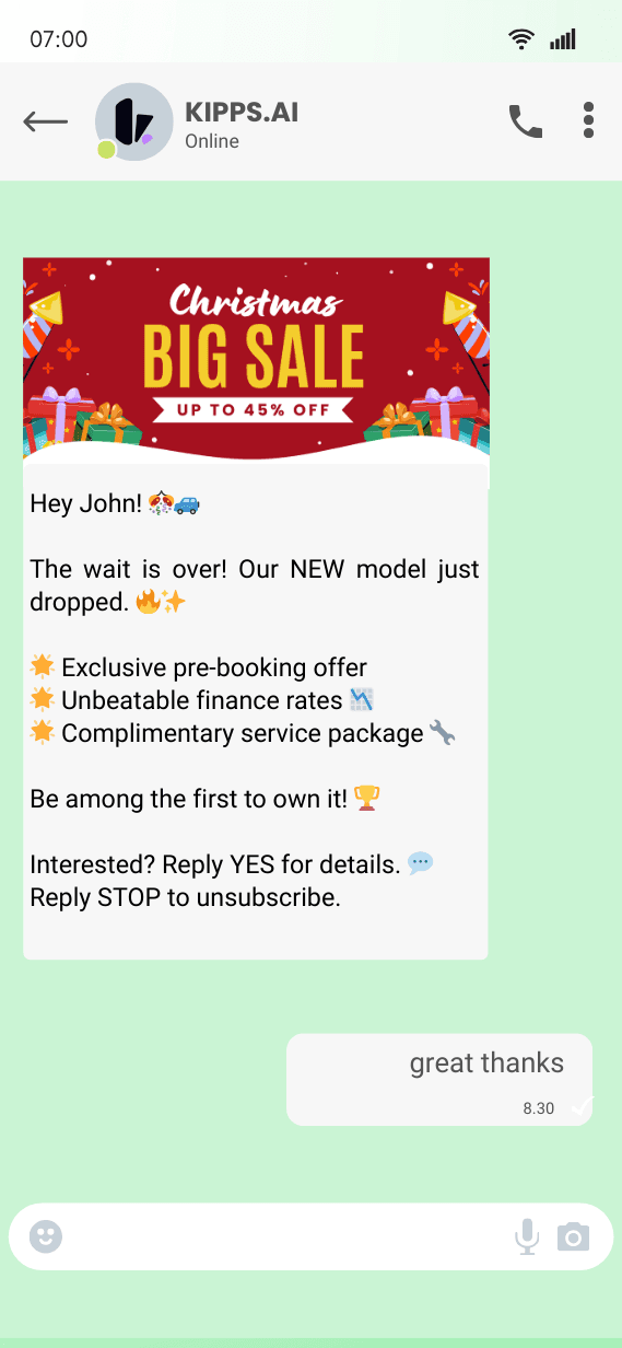 Christmas WhatsApp Template Example