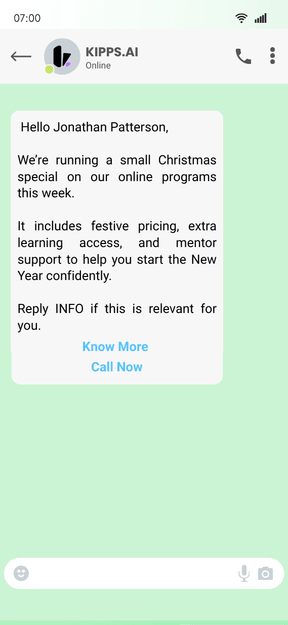 Christmas WhatsApp Template Example