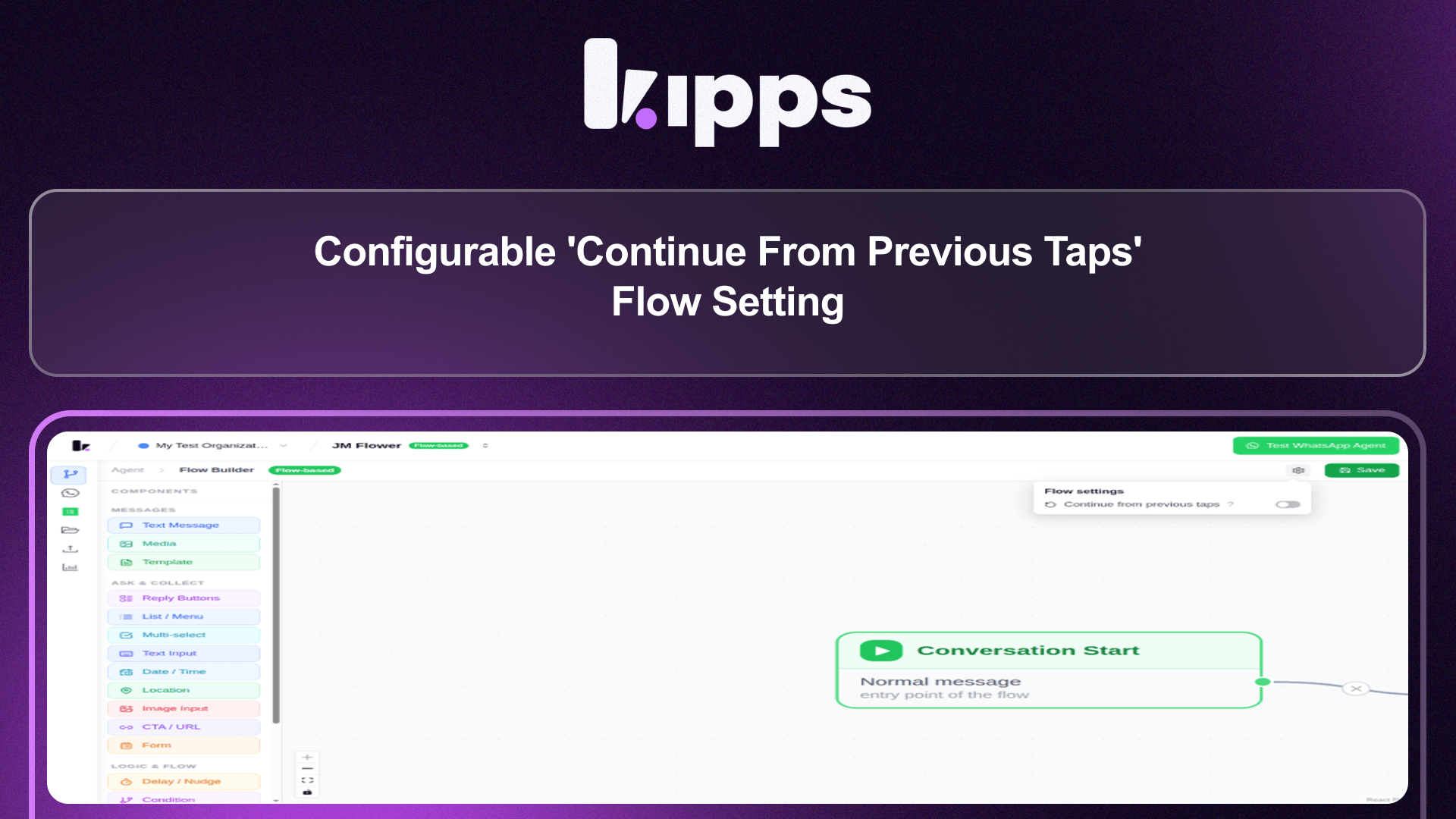 Configurable 'Continue From Previous Taps' Flow Setting