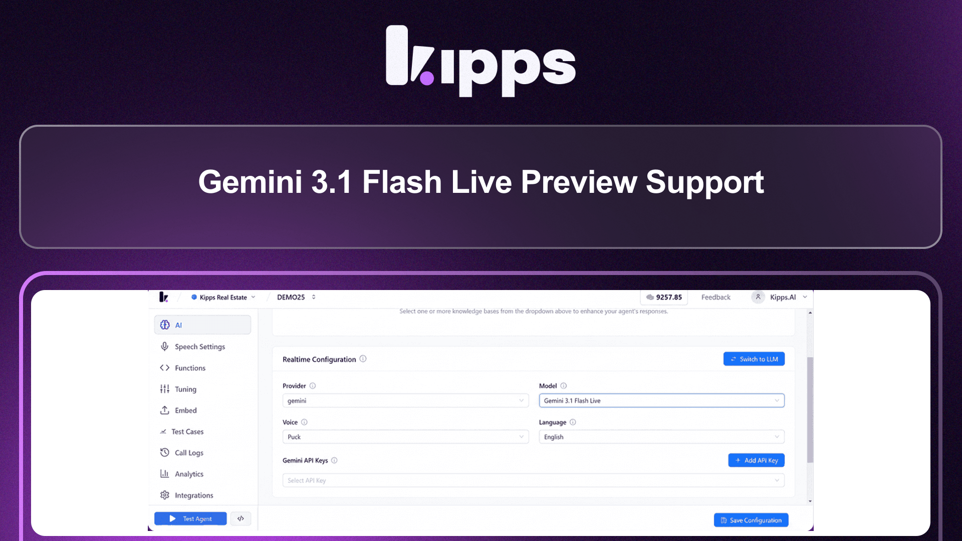 Gemini 3.1 Flash Live Preview Support
