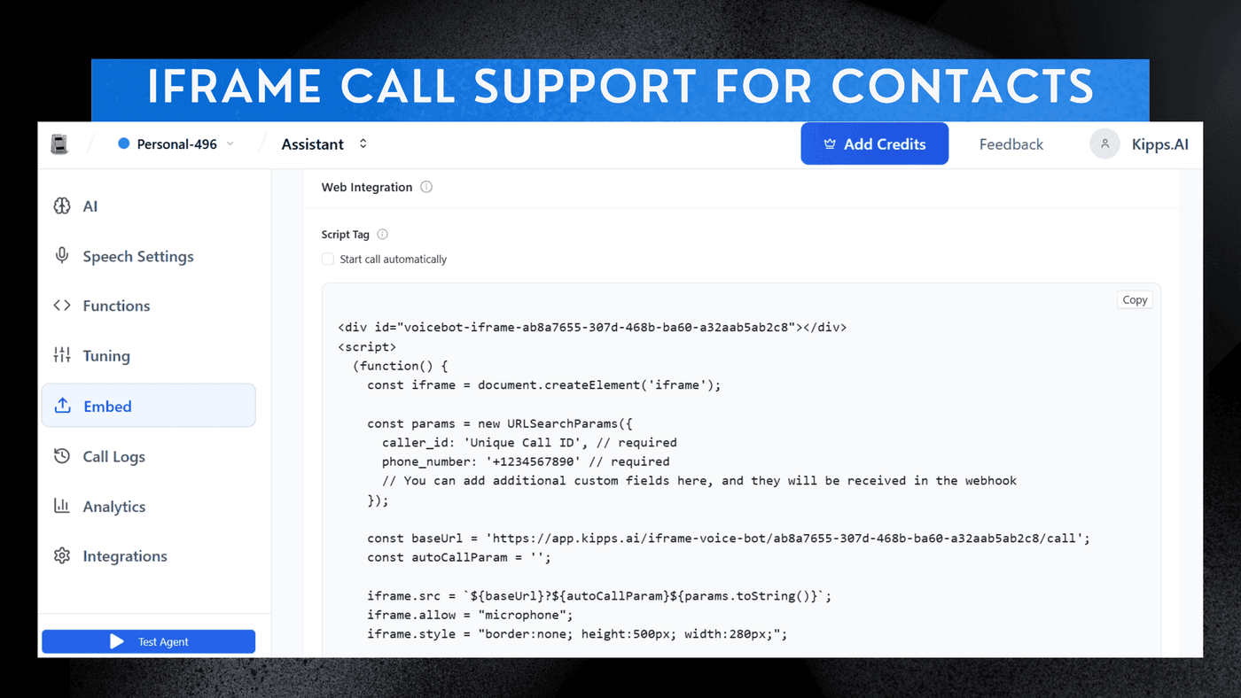 Iframe Call Support for Contacts
