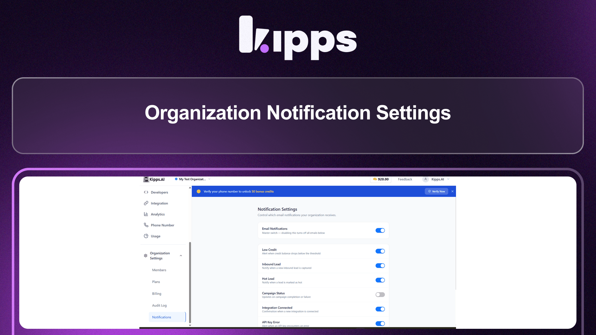 Organization Notification Settings