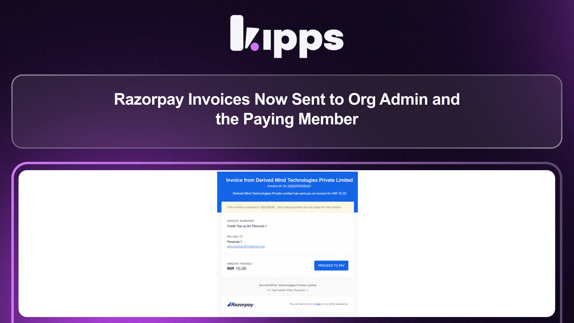 Razorpay Invoices Now Sent to Org Admin and the Paying Member