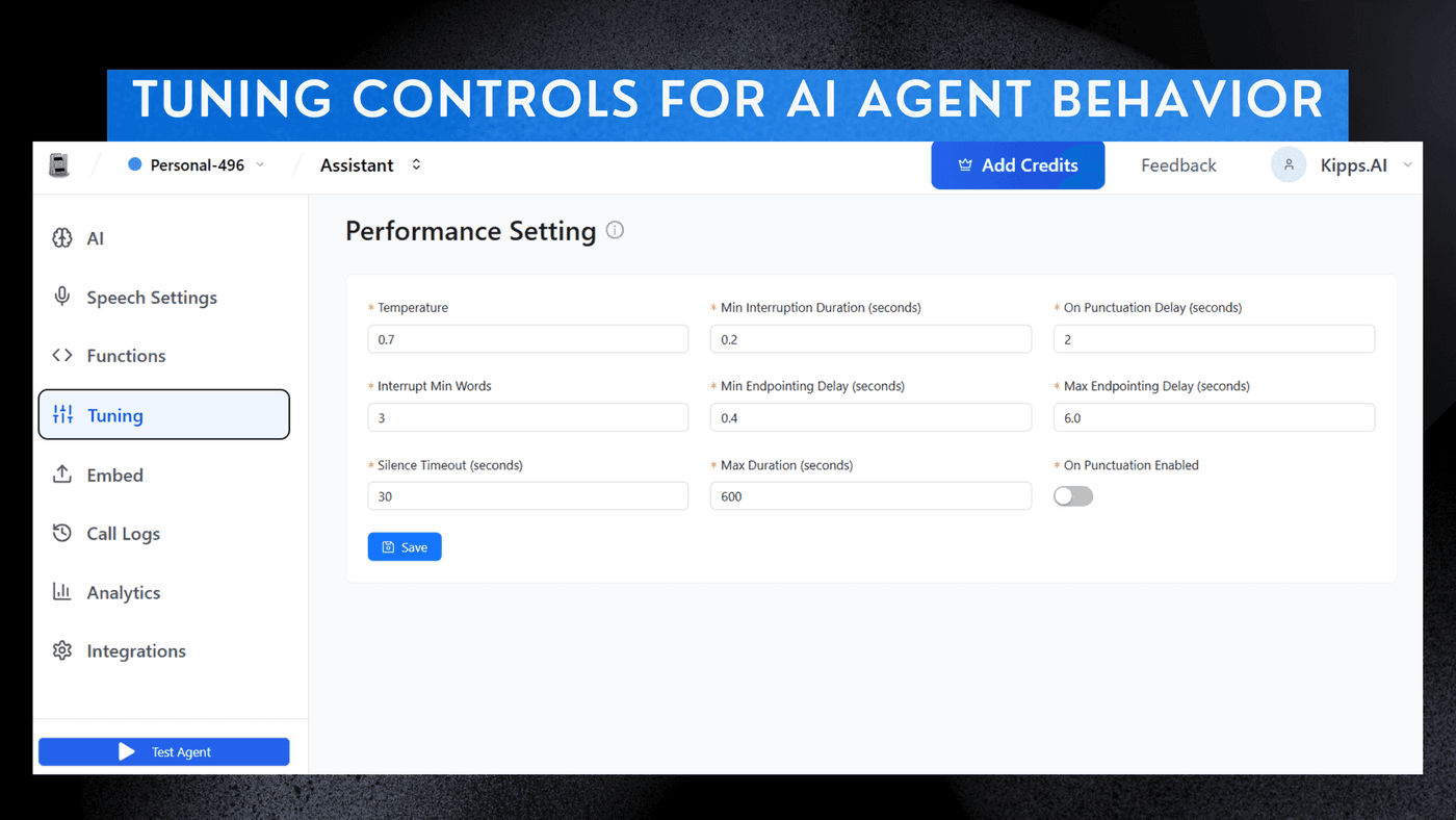 Advanced Tuning Controls for Agent Interruption & Timing