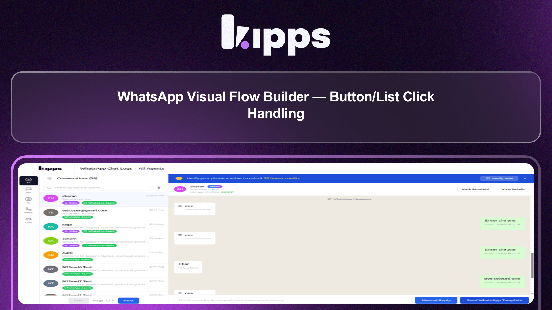 WhatsApp Visual Flow Builder — Button/List Click Handling