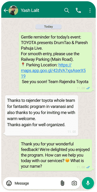 WhatsApp AI Agent conversation demo 2